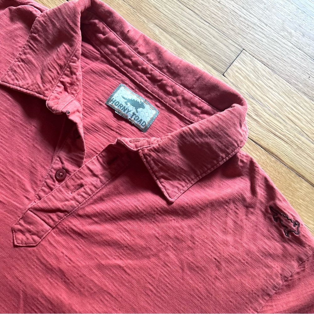 Horny Toad (Toad&Co) Shirt Men XL Red Polo Long Sleeve Organic Outdoors Rugged‎